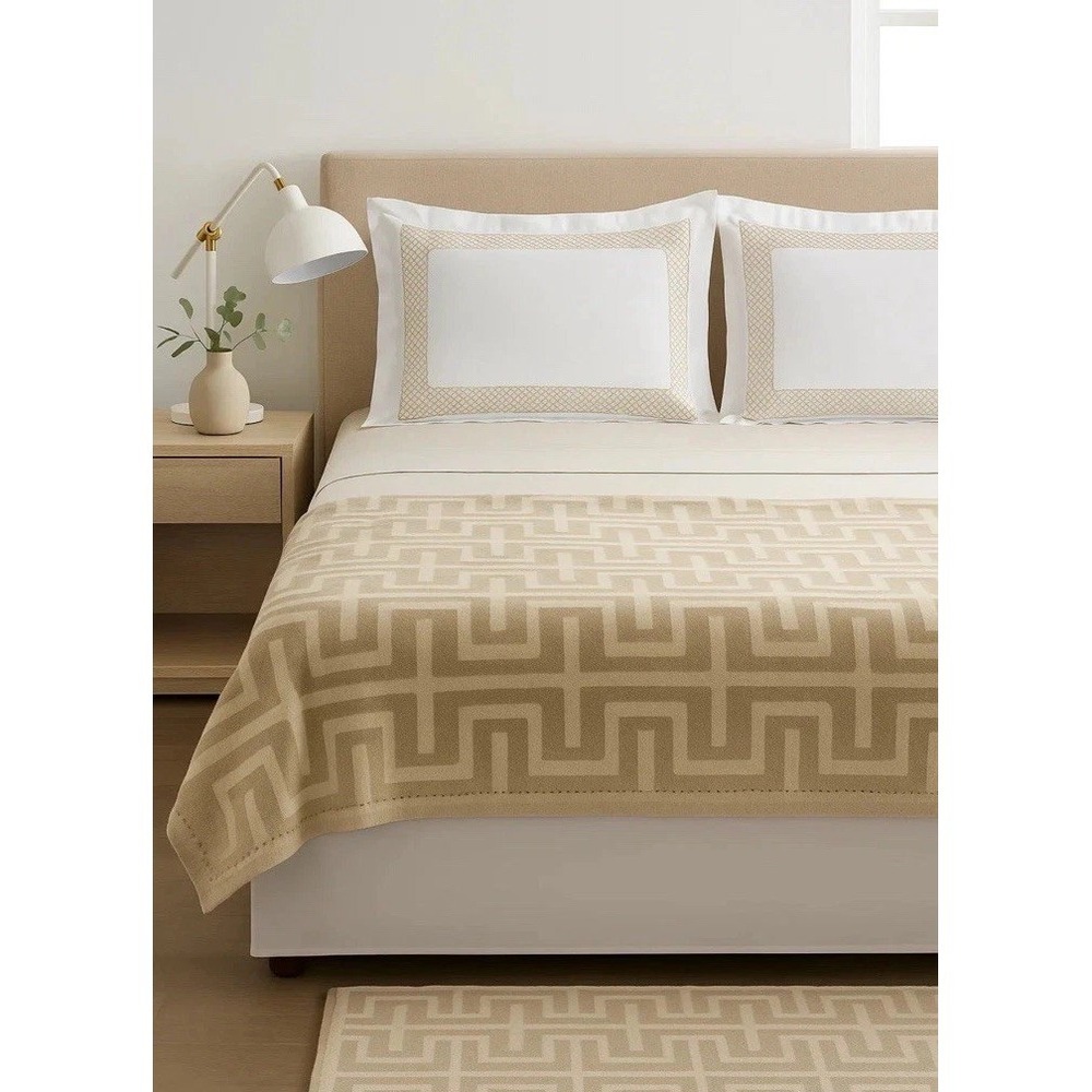 New Hudson Park‎ Collection Lambswool Cashmere Jacquard Throw 50X70 Caramel $430